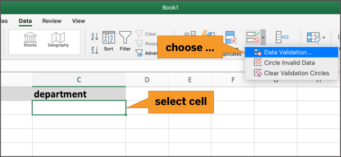 enable data validation for cell