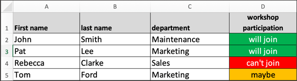 image of dropdown list in Excel