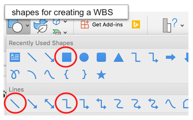 shapes in Excel for drawing a WBS