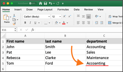 typo in an Excel cell