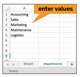 a value list must be created in a separate tab