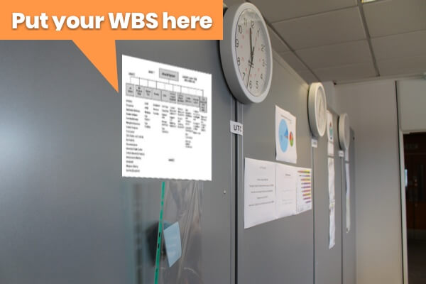 Image of a WBS pinned to a wall
