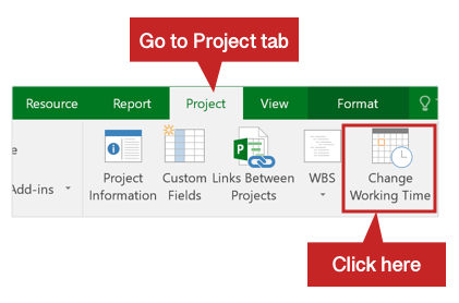 Project tab in MS Project 2016