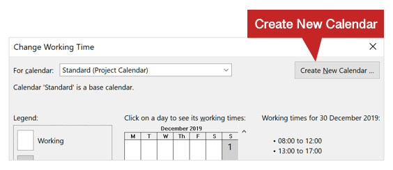 How to create a new calendar in MS Project 2016