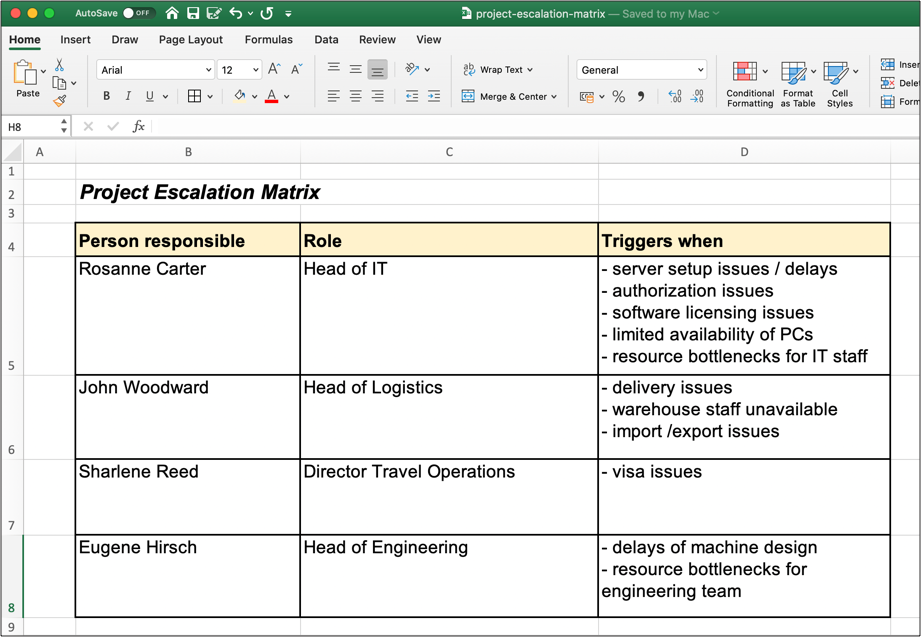 This is what the escalation matrix template looks like