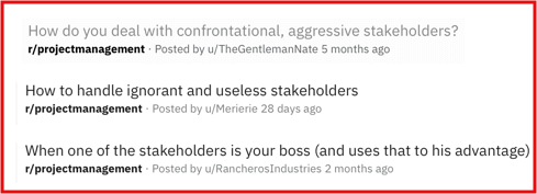 Screenshot from Reddit about stakeholders