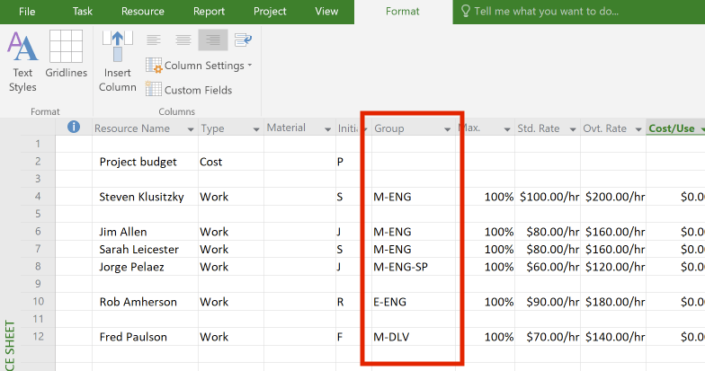 You can use the Group field in the Resource Sheet to enter the department name.