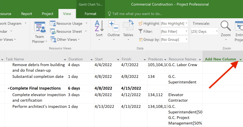 Individual tasks can be marked critical with a custom field