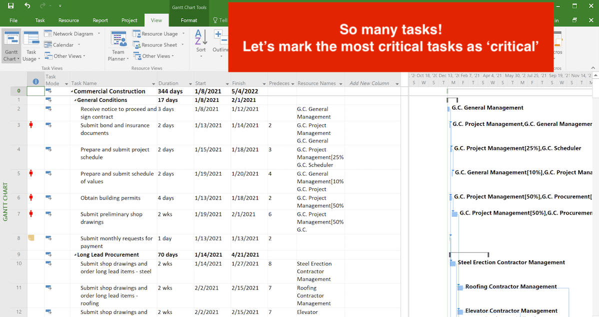 How to mark individual tasks as critical in Microsoft Project