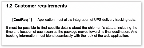 customer requirements are numbered sequentially