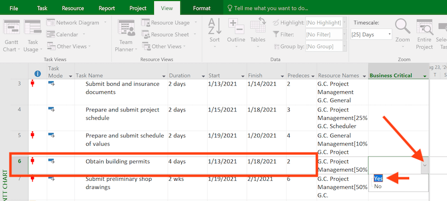 MS Project: Now we can mark individual tasks as critical