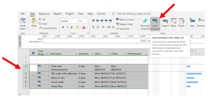 Enabling Auto Schedule in Microsoft Project