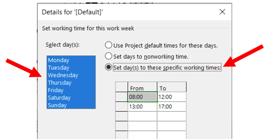 Microsoft Project: Setting all 7 days to working days