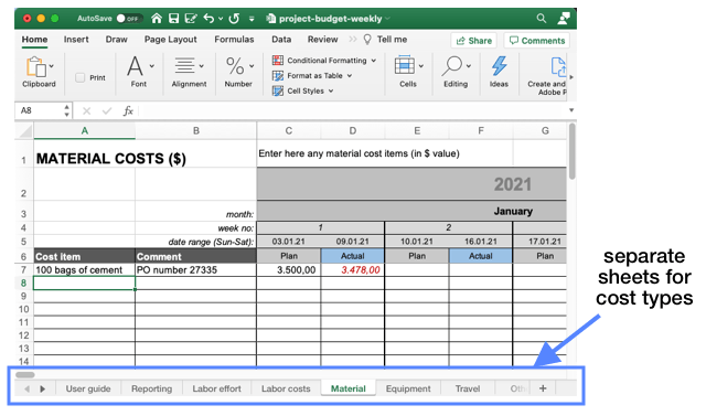 project costing excel template