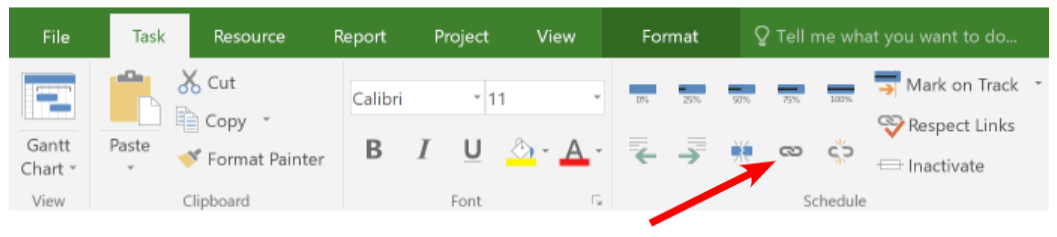 Microsoft Project Example: Button for linking tasks