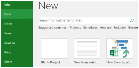 Microsoft Project Example: Create a new project