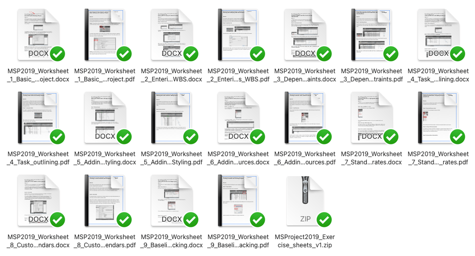 Overview of Microsoft Project Exercise Sheets (PDF)