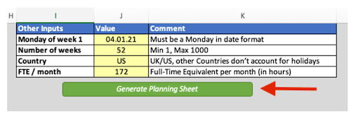 Resource Planner - generate Planning sheet
