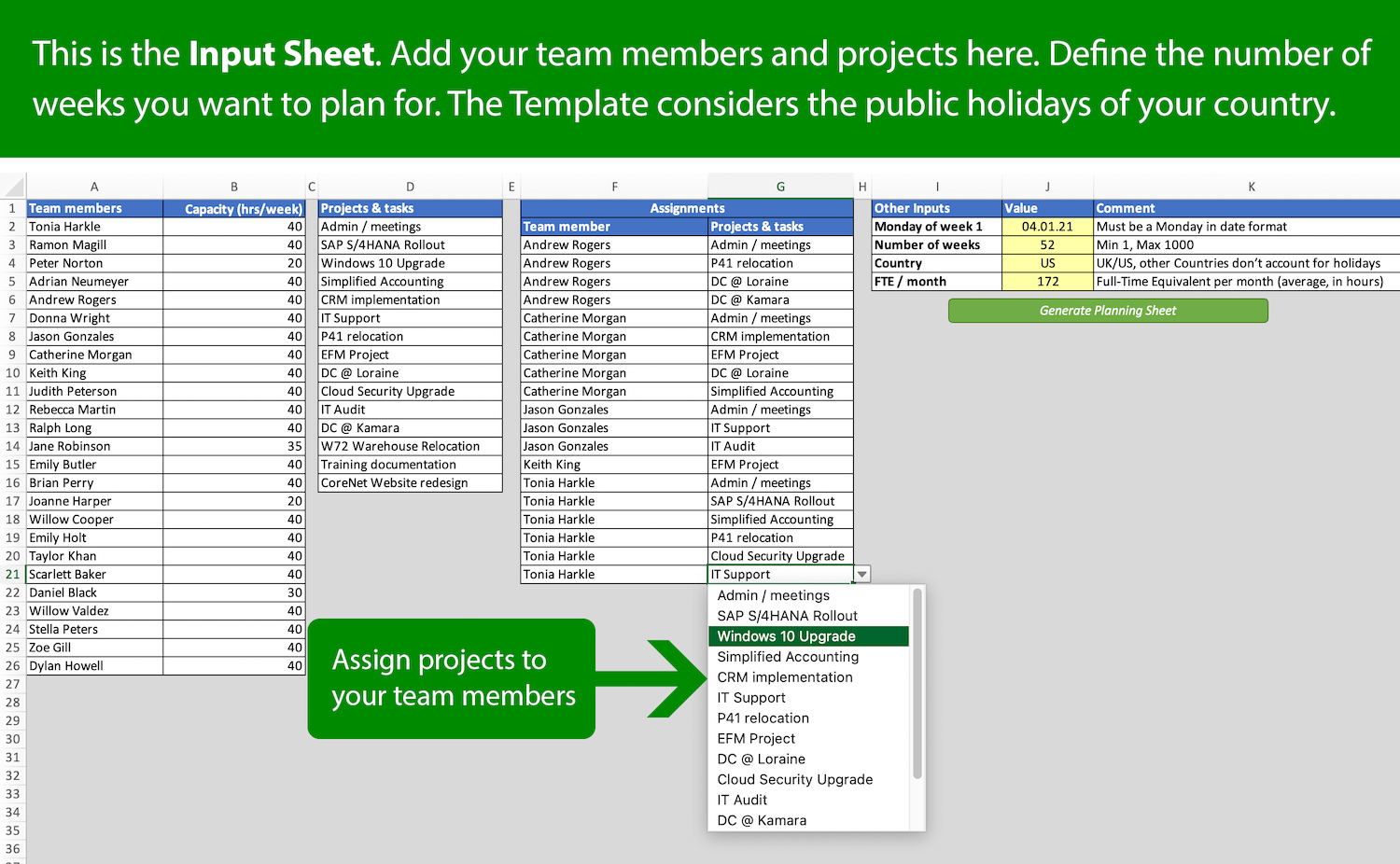 free resource planner excel template