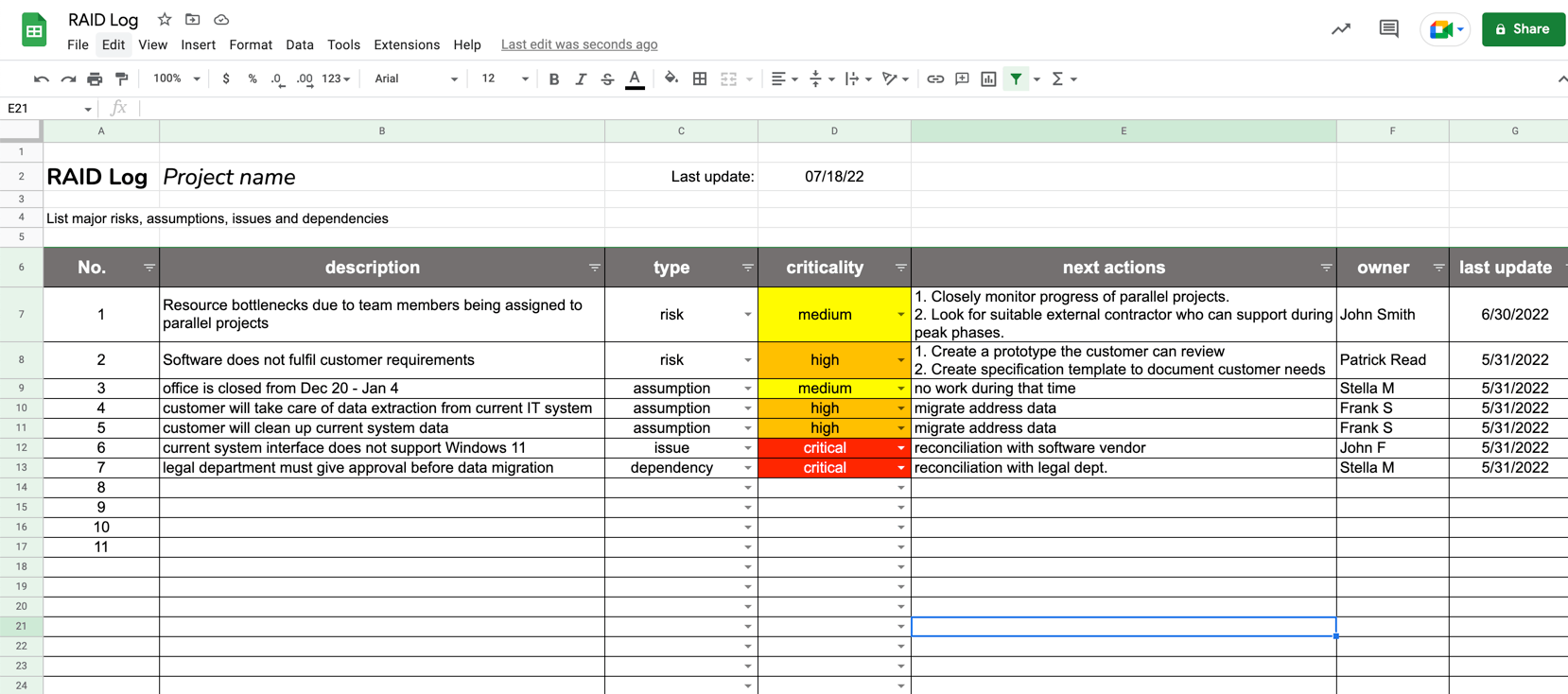 Basic Project Management RAID Log Tracker 53 OFF
