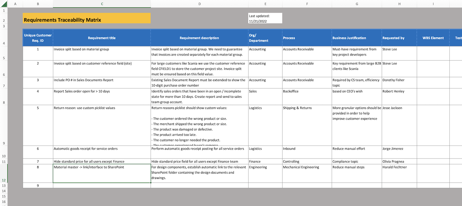 Requirements Traceability Matrix Excel Template