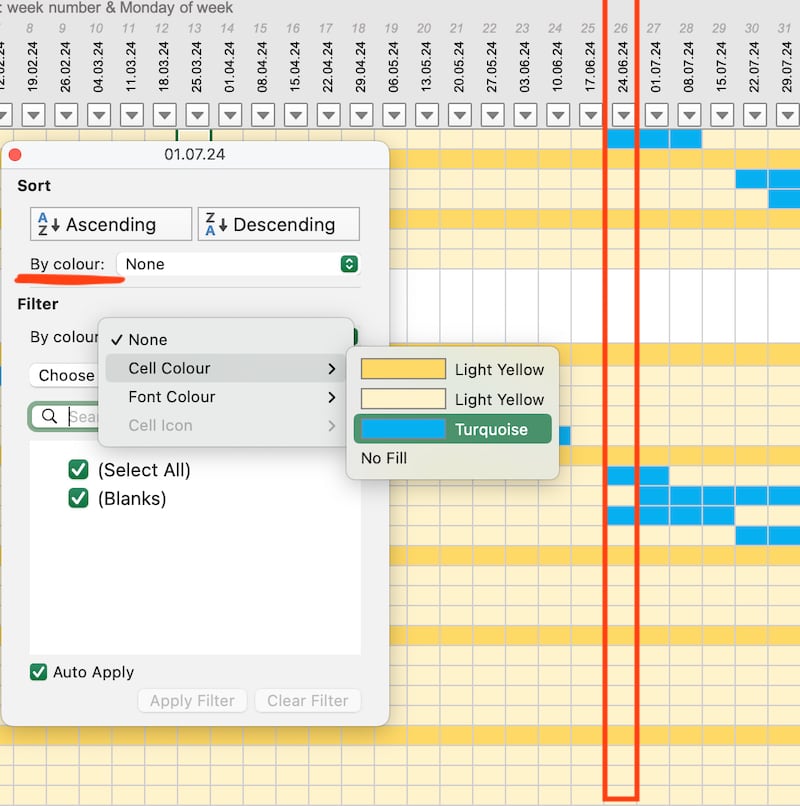 The Multi Project Excel Tracker Template allows you to spot resource bottlenecks using the filter mechanism in Excel.