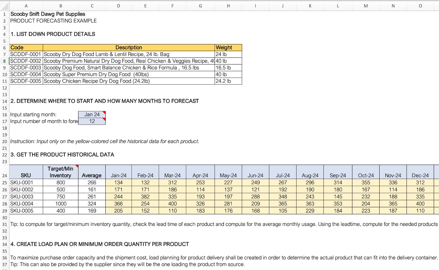 I have included the forecasting example in this spreadsheet.